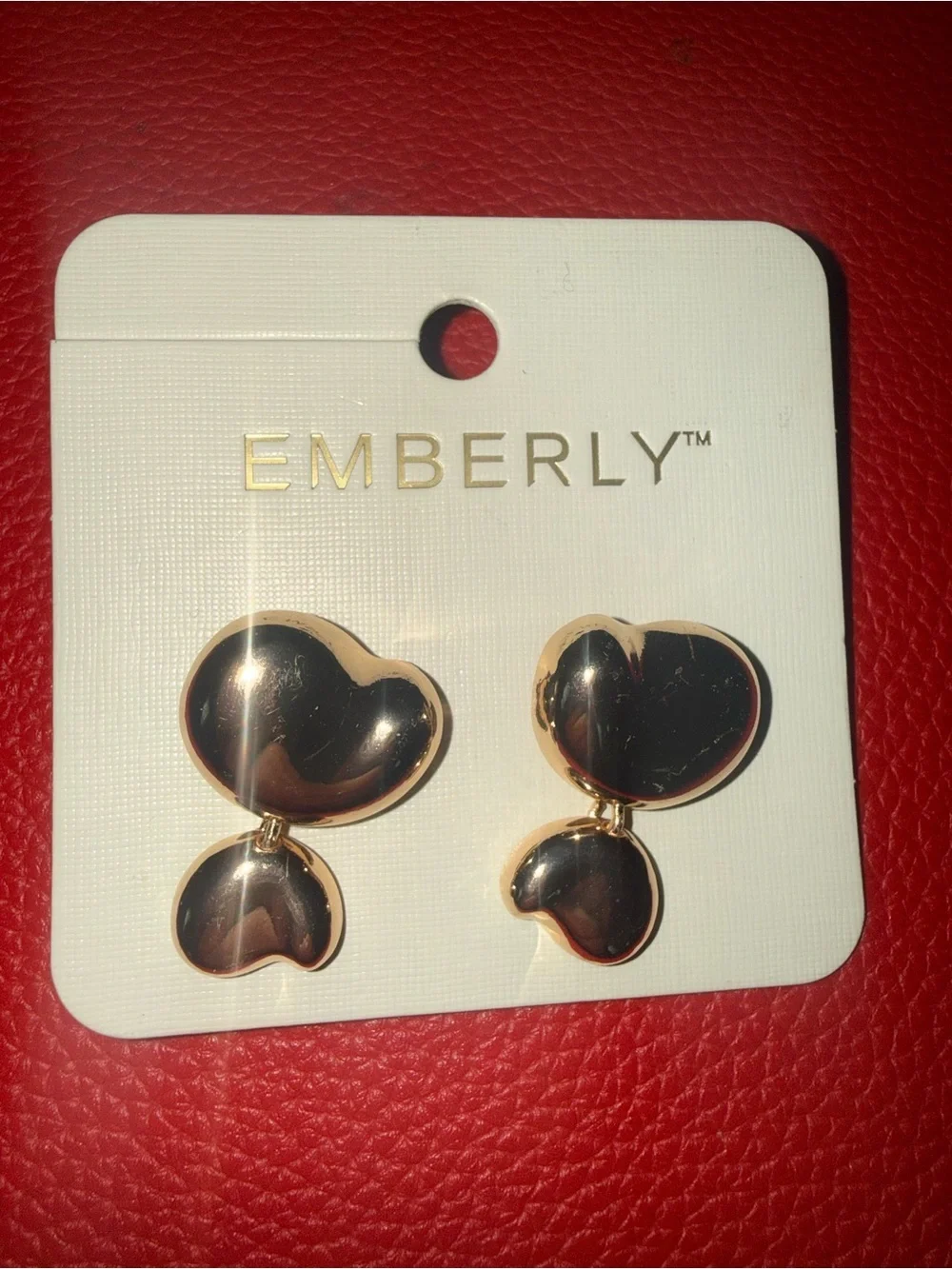 Emberly Gold Heart Drop Earrings - Shiny Gold Double-Heart Design